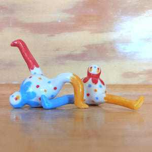Tinybirdman Ceramic Art Toy Duo [22.012 and 22.013: Scalloped Pastel Primary with Polka Dots]