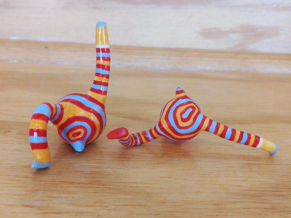 Tinybirdman Ceramic Art Toy Duo SECONDS [22.014 and 22.015: Candy Stripe One larger One Smaller]