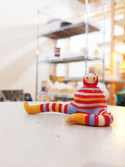Tinybirdman Ceramic Art Toy [22.063: Stripey with Yellow Boots]