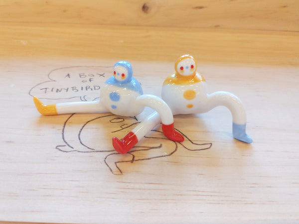 Tinybirdman Ceramic Art Toy Duo [22.059 and 22.060: Classic in Blue and Yellow, Set of Two]