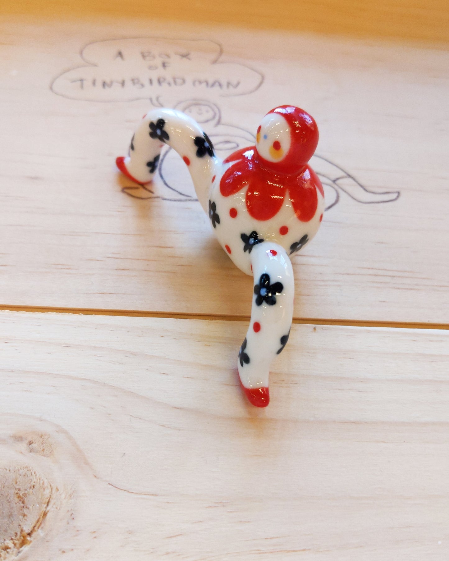 Tinybirdman Ceramic Art Toy [22.064: Red Flower Matryoshka with Falling Petal]
