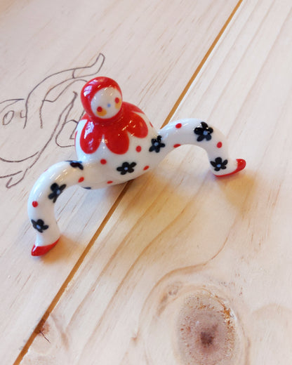 Tinybirdman Ceramic Art Toy [22.064: Red Flower Matryoshka with Falling Petal]