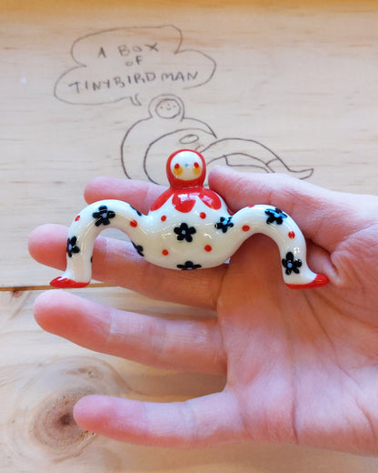 Tinybirdman Ceramic Art Toy [22.064: Red Flower Matryoshka with Falling Petal]