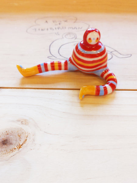 Tinybirdman Ceramic Art Toy [22.063: Stripey with Yellow Boots]