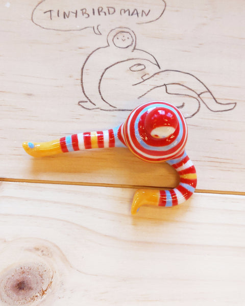 Tinybirdman Ceramic Art Toy [22.063: Stripey with Yellow Boots]