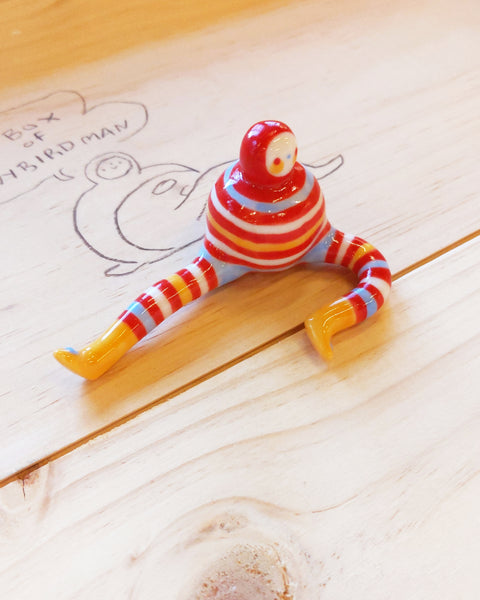 Tinybirdman Ceramic Art Toy [22.063: Stripey with Yellow Boots]