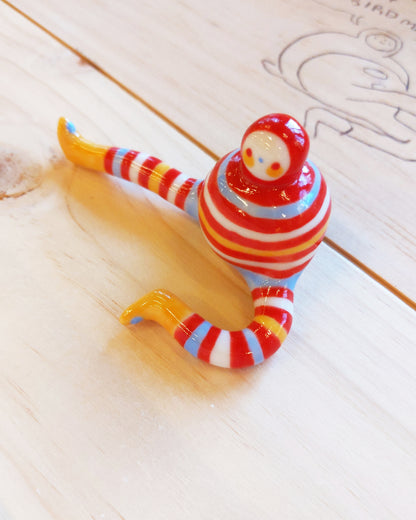 Tinybirdman Ceramic Art Toy [22.063: Stripey with Yellow Boots]
