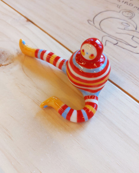 Tinybirdman Ceramic Art Toy [22.063: Stripey with Yellow Boots]