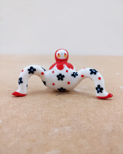 Tinybirdman Ceramic Art Toy [22.064: Red Flower Matryoshka with Falling Petal]