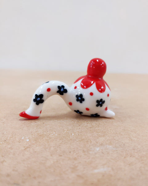 Tinybirdman Ceramic Art Toy [22.064: Red Flower Matryoshka with Falling Petal]