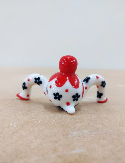 Tinybirdman Ceramic Art Toy [22.064: Red Flower Matryoshka with Falling Petal]
