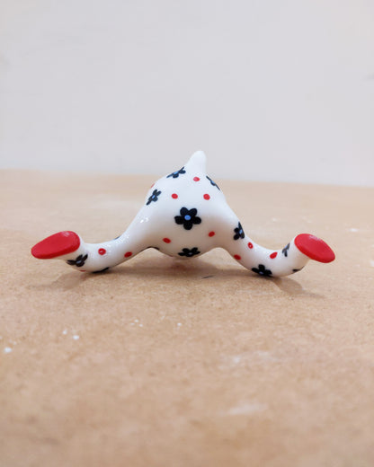 Tinybirdman Ceramic Art Toy [22.064: Red Flower Matryoshka with Falling Petal]