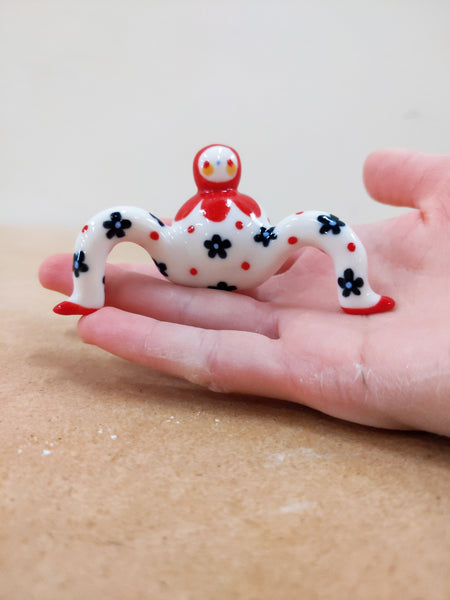 Tinybirdman Ceramic Art Toy [22.064: Red Flower Matryoshka with Falling Petal]