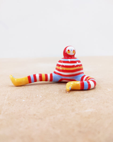 Tinybirdman Ceramic Art Toy [22.063: Stripey with Yellow Boots]