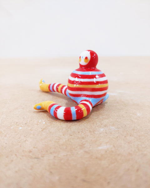 Tinybirdman Ceramic Art Toy [22.063: Stripey with Yellow Boots]