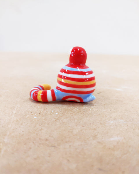 Tinybirdman Ceramic Art Toy [22.063: Stripey with Yellow Boots]