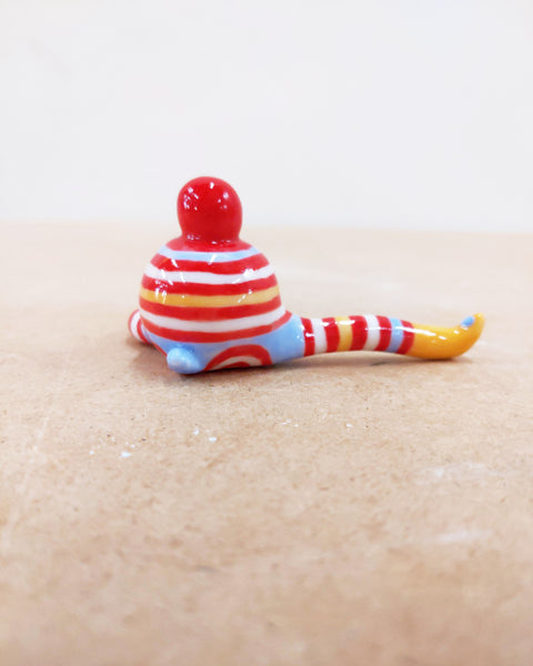 Tinybirdman Ceramic Art Toy [22.063: Stripey with Yellow Boots]