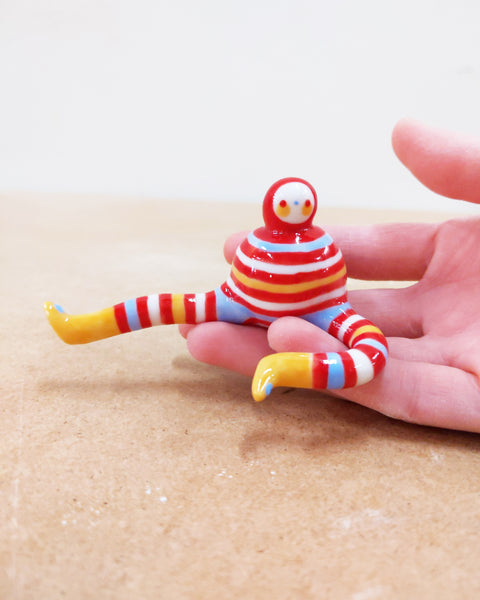 Tinybirdman Ceramic Art Toy [22.063: Stripey with Yellow Boots]