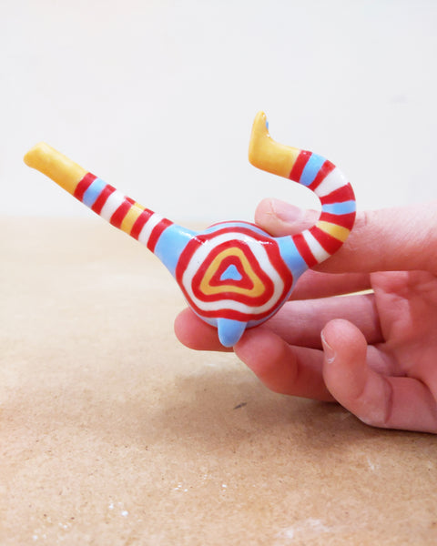 Tinybirdman Ceramic Art Toy [22.063: Stripey with Yellow Boots]