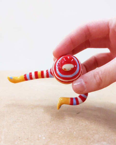 Tinybirdman Ceramic Art Toy [22.063: Stripey with Yellow Boots]