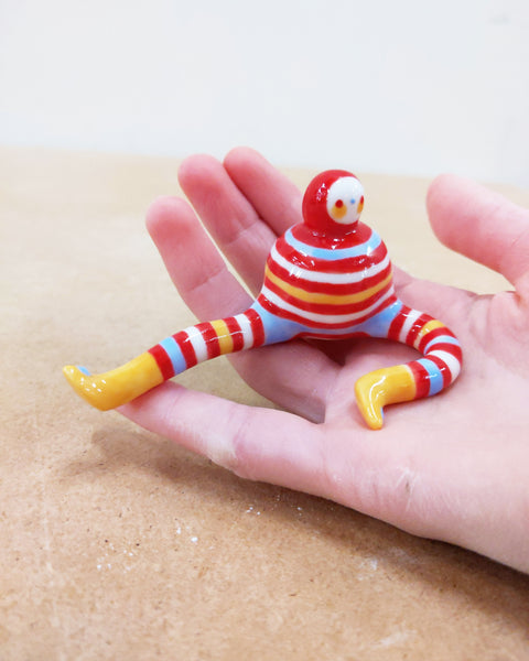 Tinybirdman Ceramic Art Toy [22.063: Stripey with Yellow Boots]