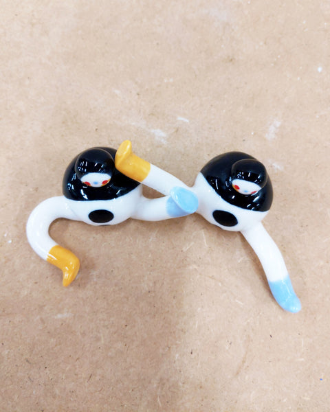 Tinybirdman Ceramic Art Toy Duo [22.057 and 22.058: Synchronized Kicking, Set of Two]