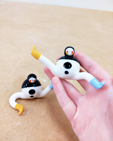 Tinybirdman Ceramic Art Toy Duo [22.057 and 22.058: Synchronized Kicking, Set of Two]