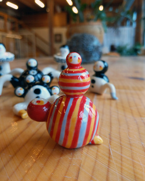 Birbauble Ceramic Art Toy [BB22.035: Gum Stripe Mother and Baby]