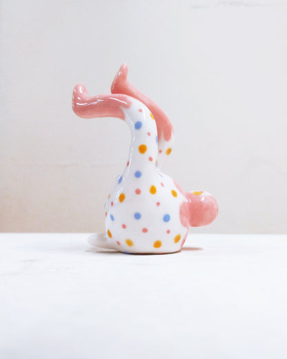 Tinybirdman Ceramic Art Toy [22.087: Pink Flower Polka Dot SECOND]