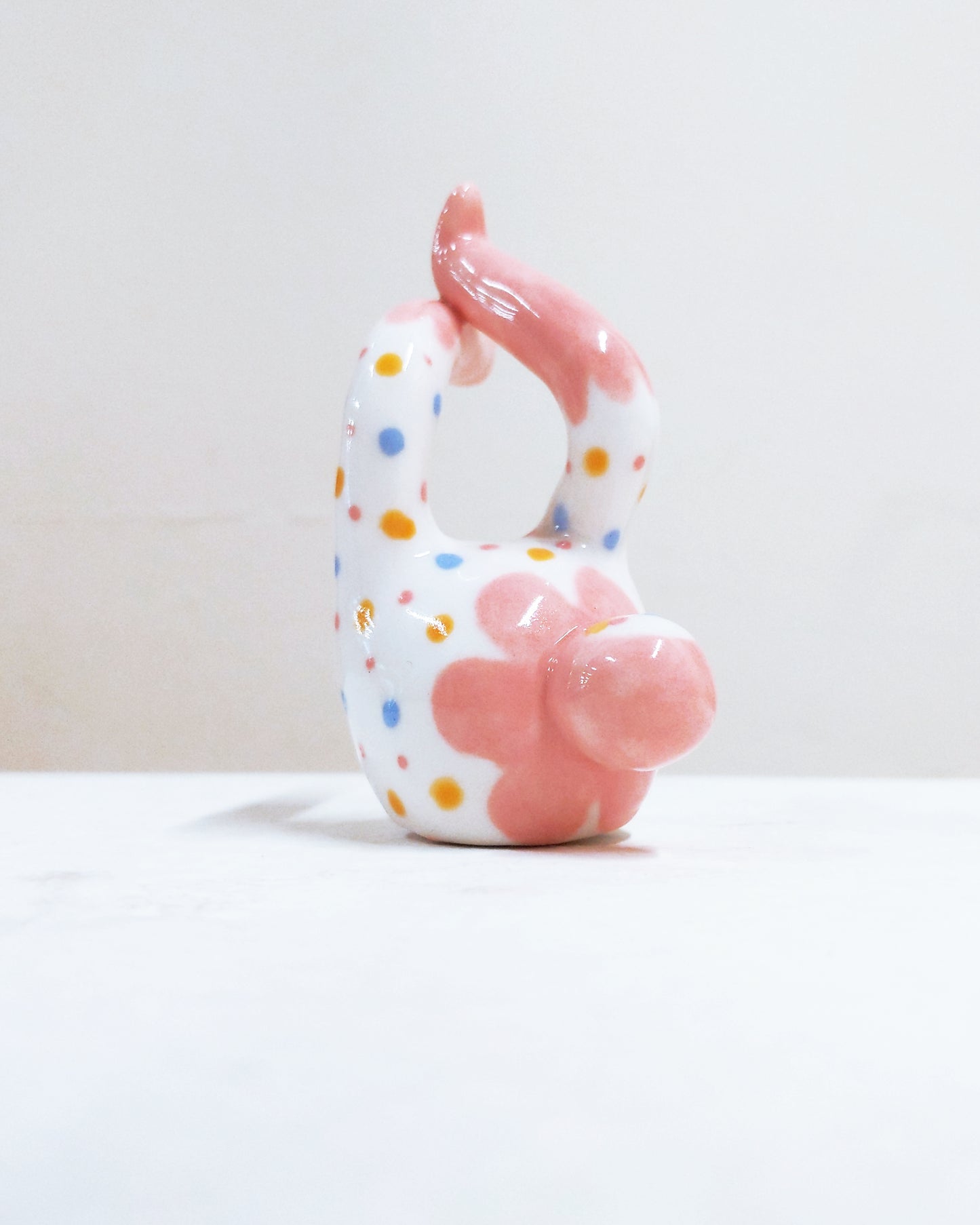Tinybirdman Ceramic Art Toy [22.087: Pink Flower Polka Dot SECOND]