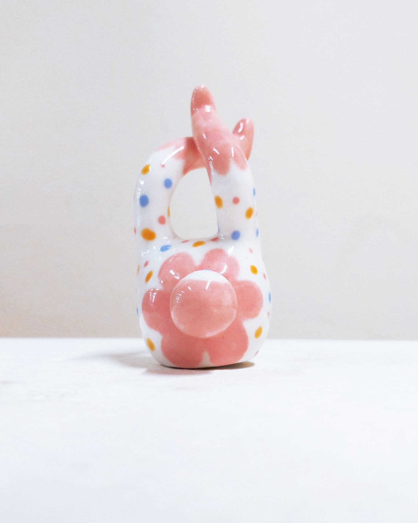 Tinybirdman Ceramic Art Toy [22.087: Pink Flower Polka Dot SECOND]