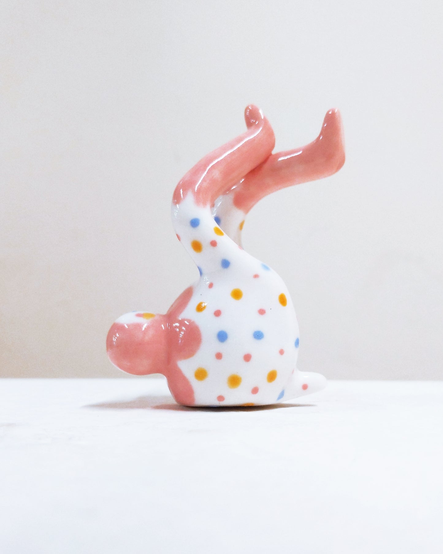 Tinybirdman Ceramic Art Toy [22.087: Pink Flower Polka Dot SECOND]