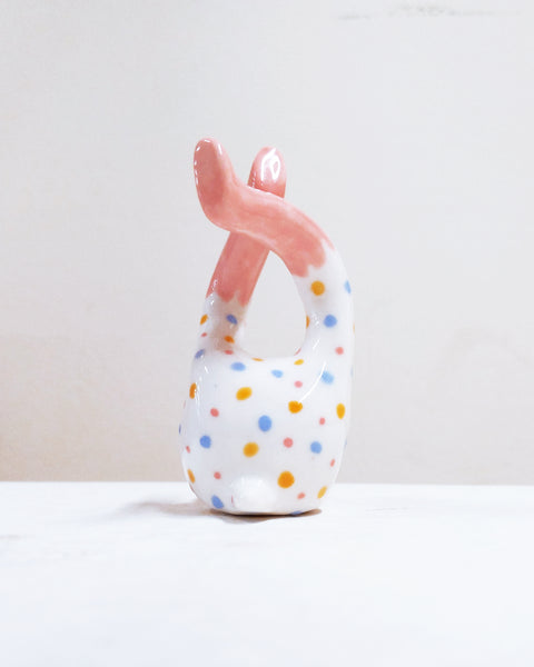 Tinybirdman Ceramic Art Toy [22.087: Pink Flower Polka Dot SECOND]