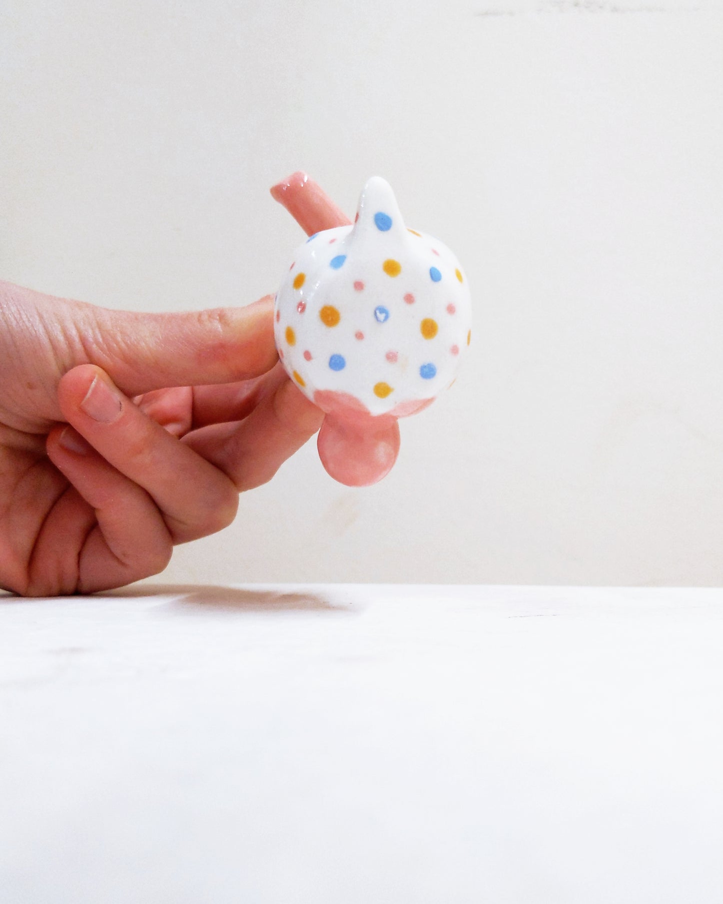 Tinybirdman Ceramic Art Toy [22.087: Pink Flower Polka Dot SECOND]