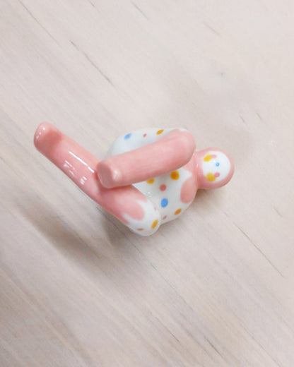 Tinybirdman Ceramic Art Toy [22.087: Pink Flower Polka Dot SECOND]