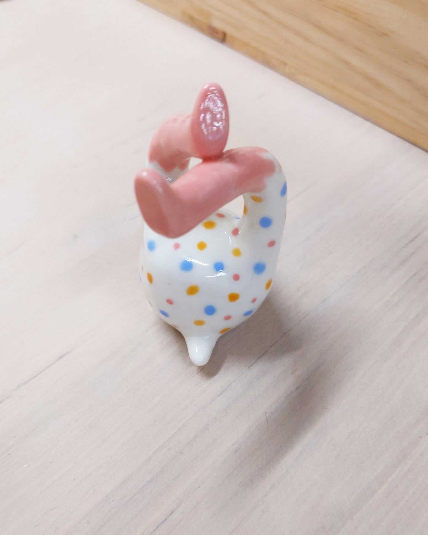 Tinybirdman Ceramic Art Toy [22.087: Pink Flower Polka Dot SECOND]