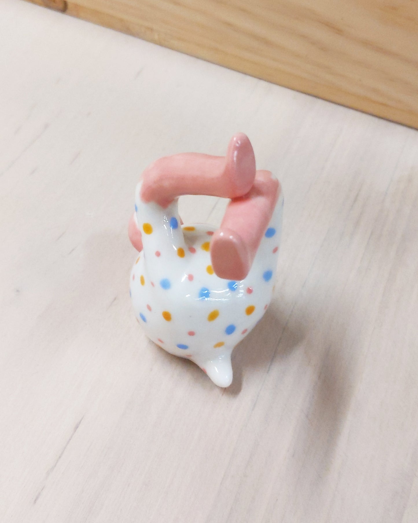 Tinybirdman Ceramic Art Toy [22.087: Pink Flower Polka Dot SECOND]