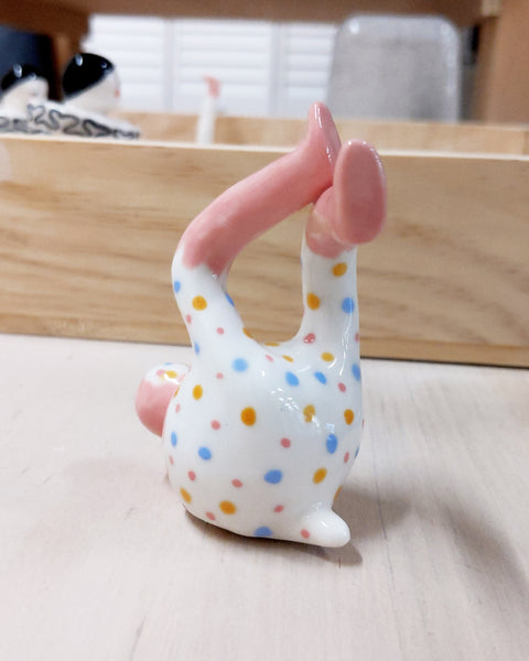 Tinybirdman Ceramic Art Toy [22.087: Pink Flower Polka Dot SECOND]