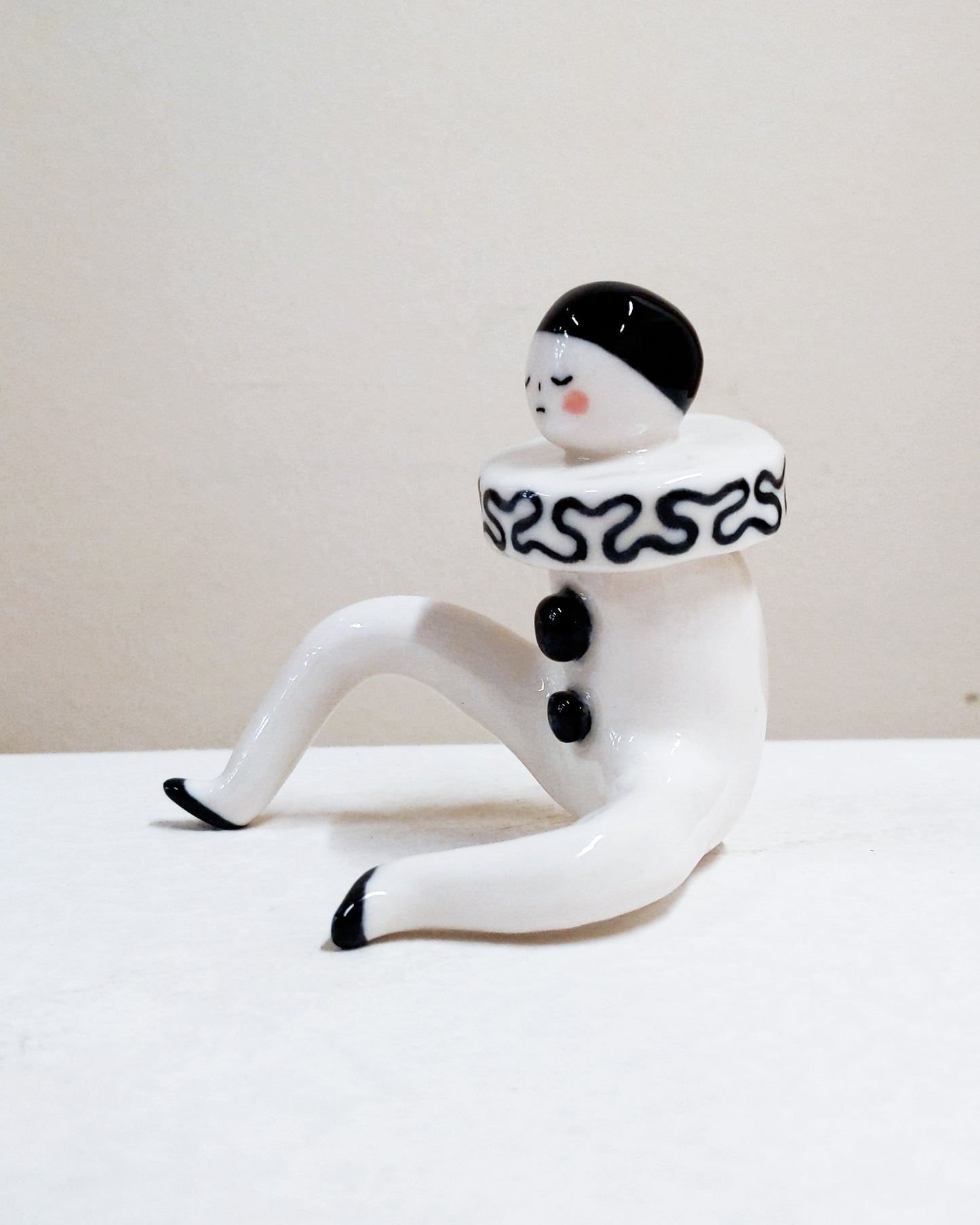 Pierrot Ceramic Art Toy [22.075: Prototype: Closed eyes, Minor scuffing on base of slippers]