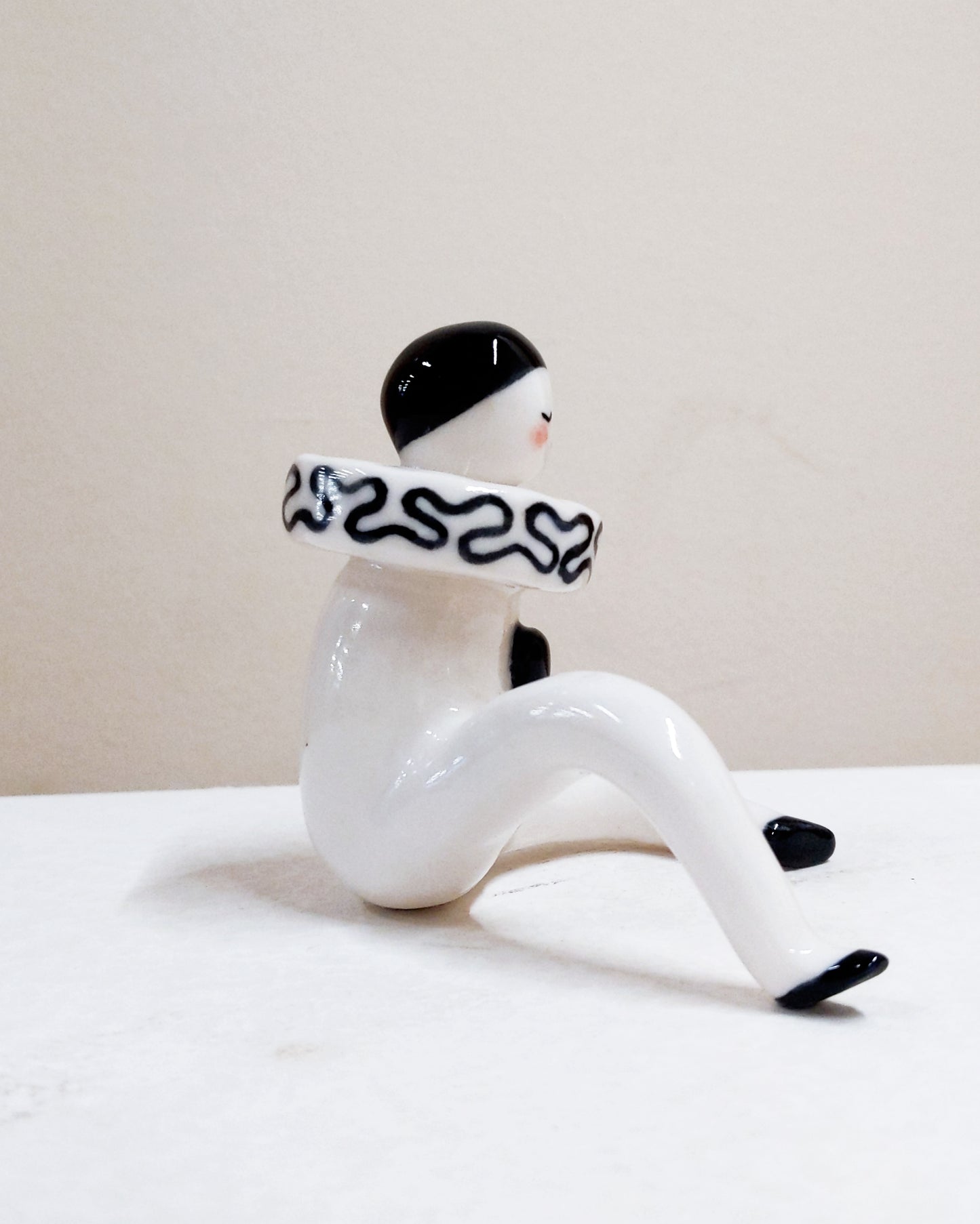 Pierrot Ceramic Art Toy [22.075: Prototype: Closed eyes, Minor scuffing on base of slippers]
