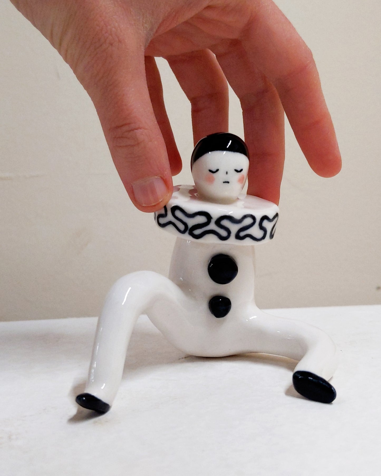 Pierrot Ceramic Art Toy [22.075: Prototype: Closed eyes, Minor scuffing on base of slippers]