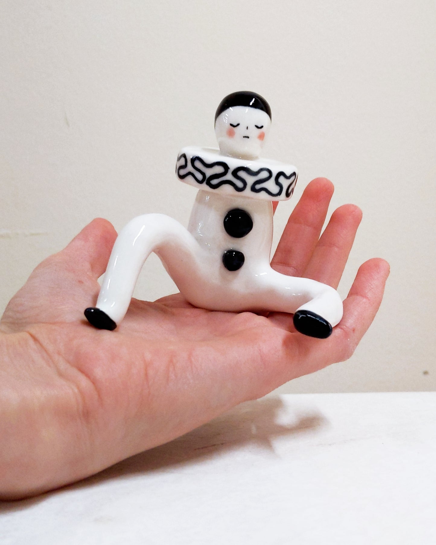 Pierrot Ceramic Art Toy [22.075: Prototype: Closed eyes, Minor scuffing on base of slippers]
