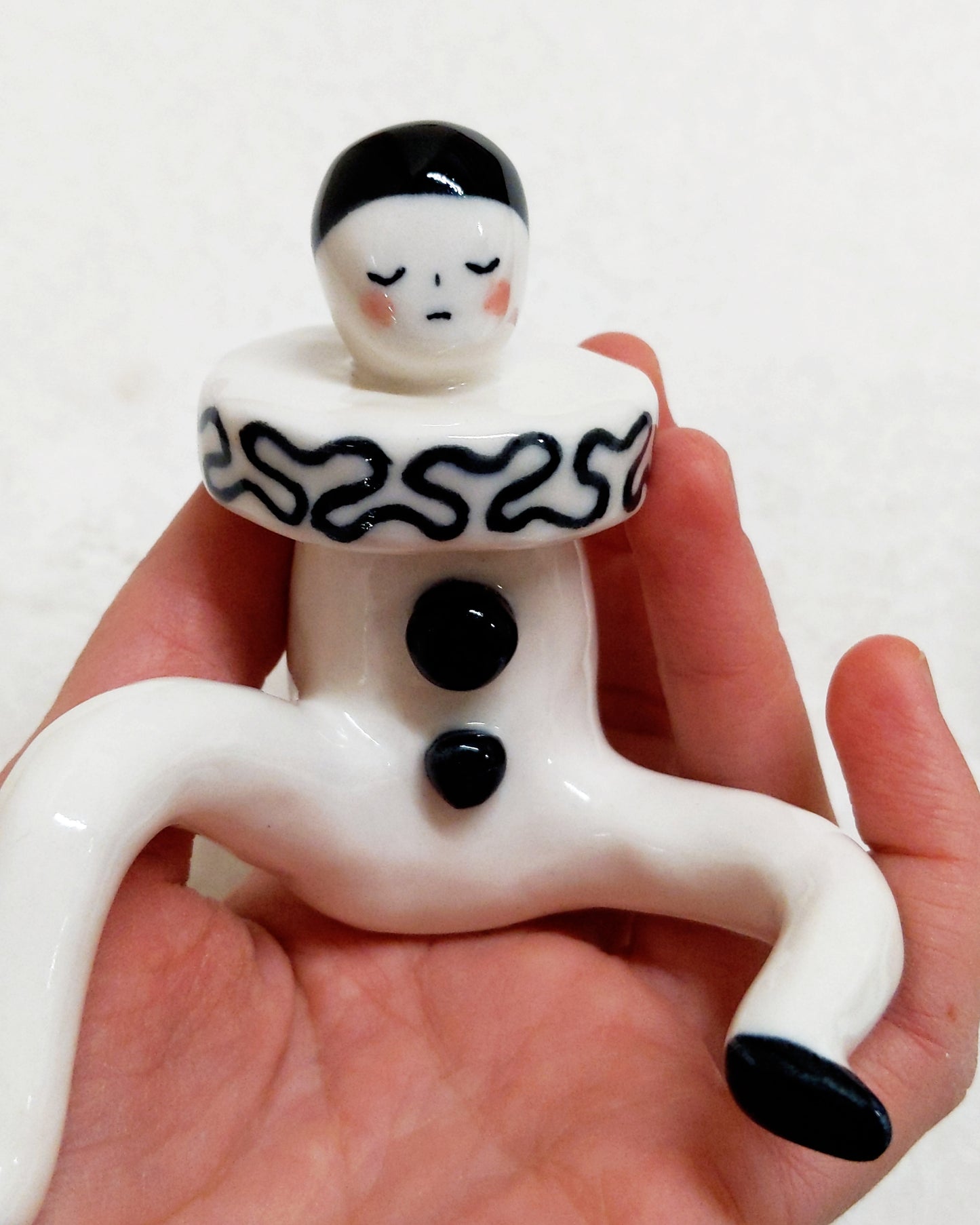 Pierrot Ceramic Art Toy [22.075: Prototype: Closed eyes, Minor scuffing on base of slippers]
