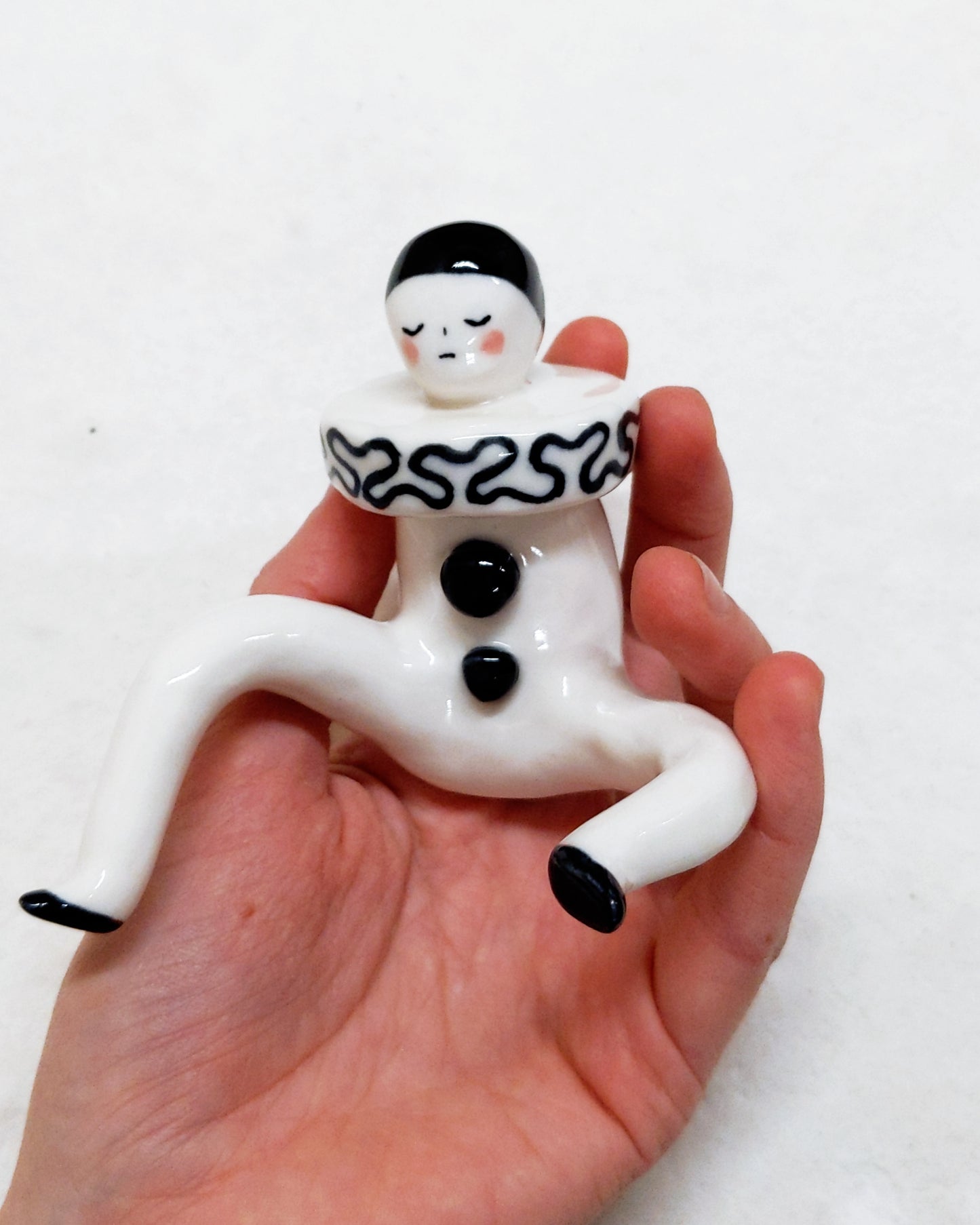 Pierrot Ceramic Art Toy [22.075: Prototype: Closed eyes, Minor scuffing on base of slippers]