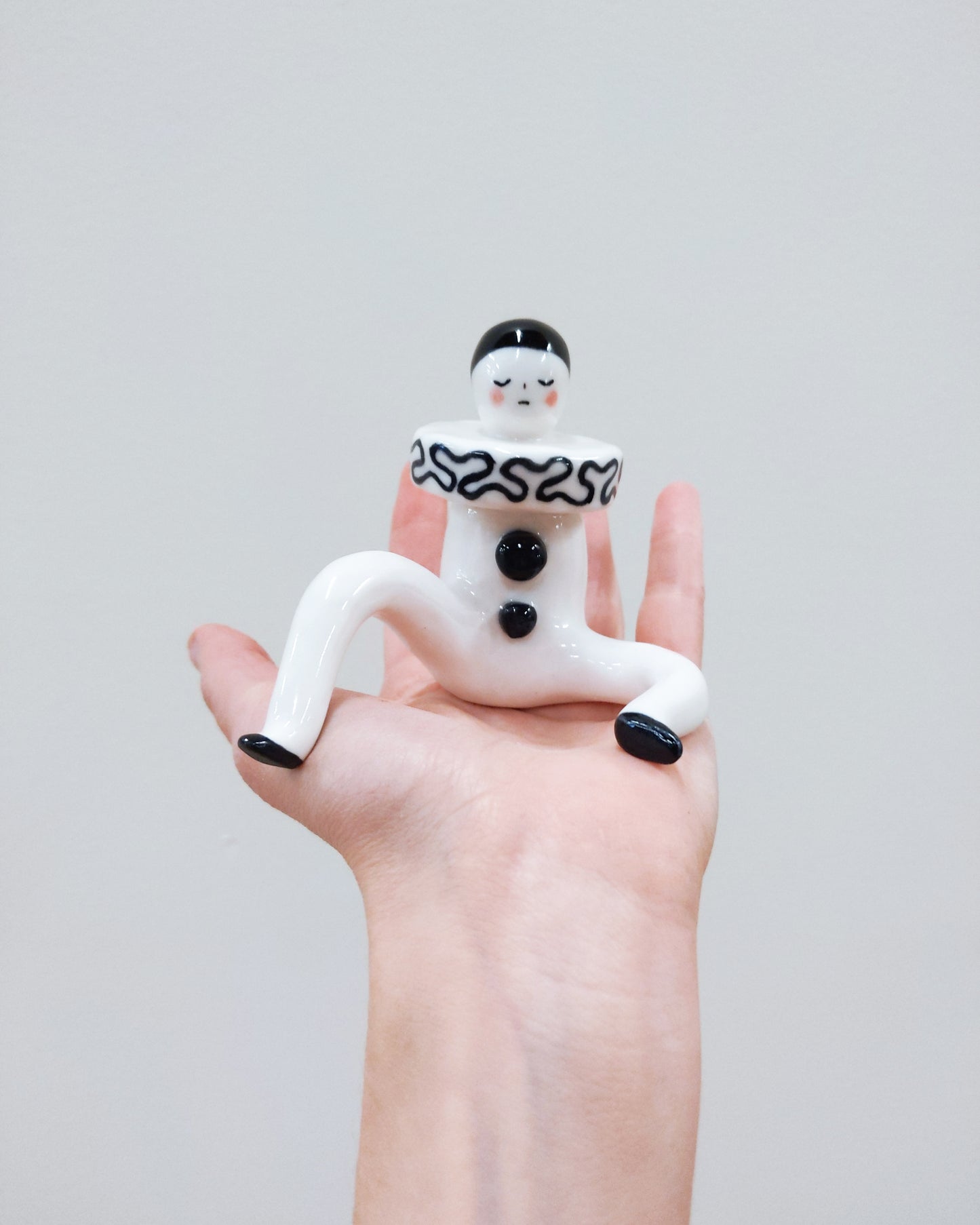 Pierrot Ceramic Art Toy [22.075: Prototype: Closed eyes, Minor scuffing on base of slippers]
