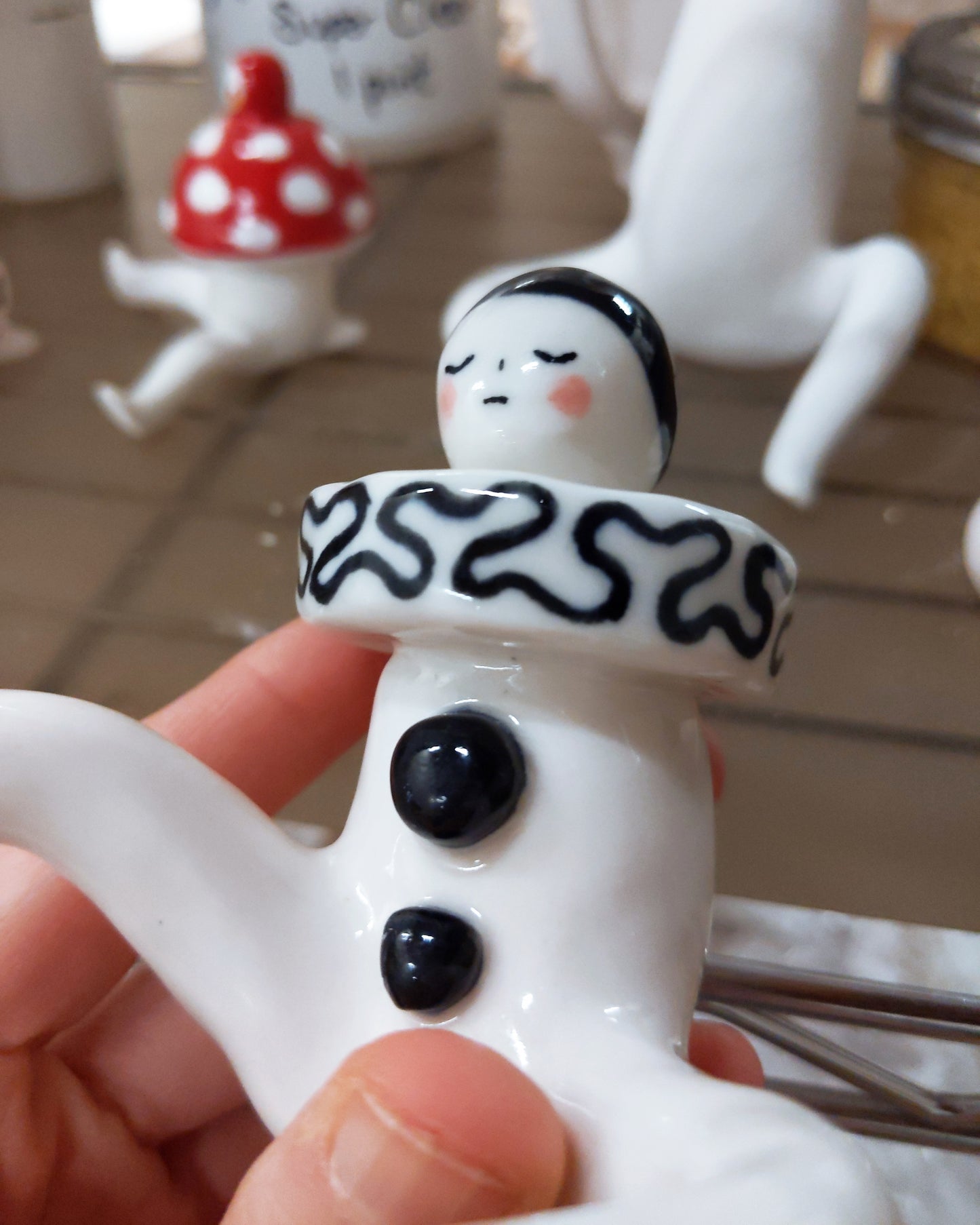 Pierrot Ceramic Art Toy [22.075: Prototype: Closed eyes, Minor scuffing on base of slippers]