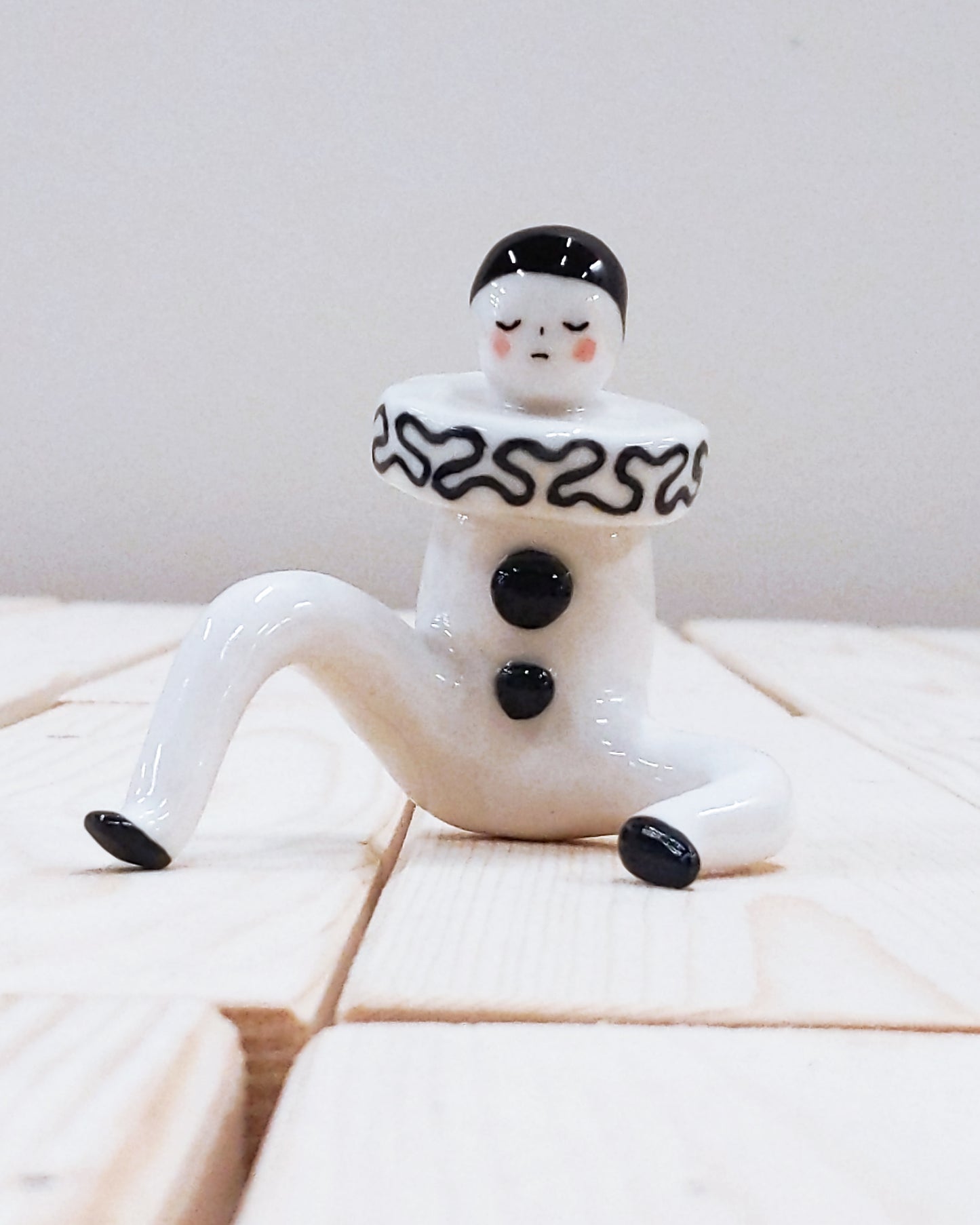 Pierrot Ceramic Art Toy [22.075: Prototype: Closed eyes, Minor scuffing on base of slippers]