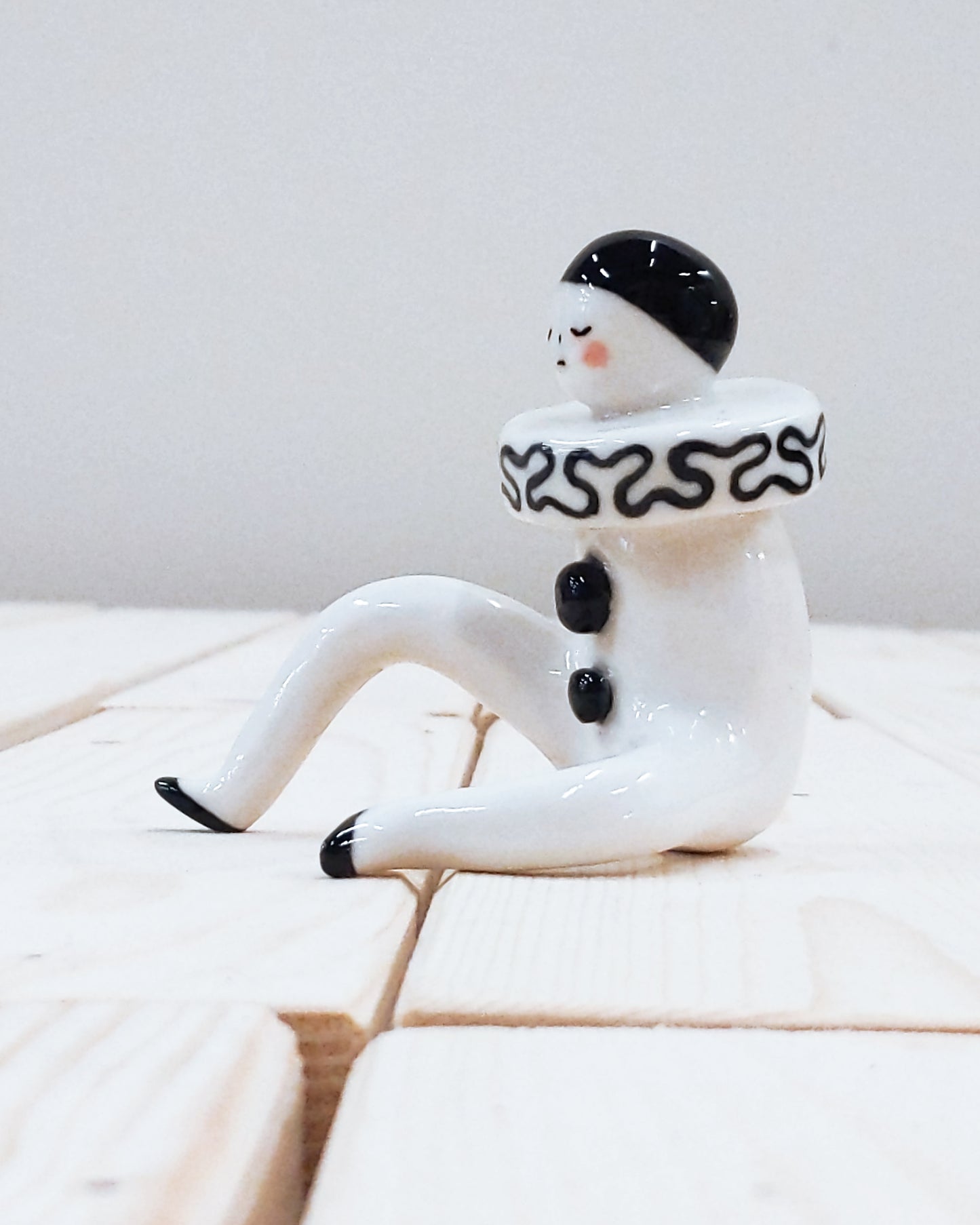 Pierrot Ceramic Art Toy [22.075: Prototype: Closed eyes, Minor scuffing on base of slippers]