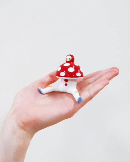 goatPIERROT Ceramic Art Toy [23.023: Mushroombirdman with Removable Top]