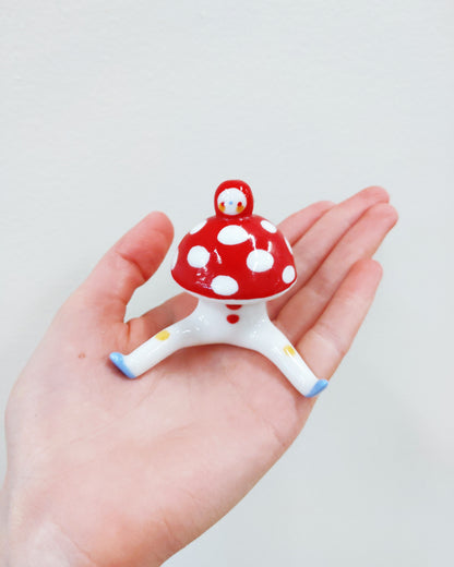 goatPIERROT Ceramic Art Toy [23.023: Mushroombirdman with Removable Top]